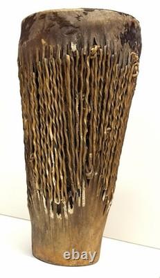 Vintage African Hand Carved Wood Drum Animal Hide Tribal Folk Art 12 Inch