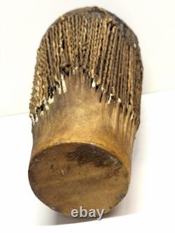 Vintage African Hand Carved Wood Drum Animal Hide Tribal Folk Art 12 Inch
