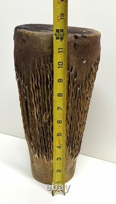 Vintage African Hand Carved Wood Drum Animal Hide Tribal Folk Art 12 Inch