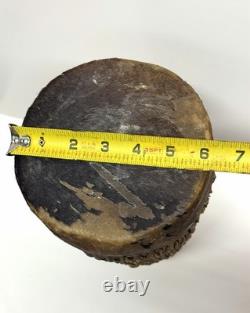 Vintage African Hand Carved Wood Drum Animal Hide Tribal Folk Art 12 Inch