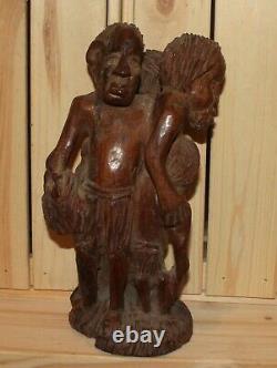 Vintage African folk art hand carving wood statuette