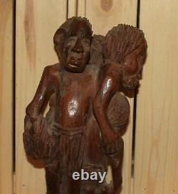 Vintage African folk art hand carving wood statuette