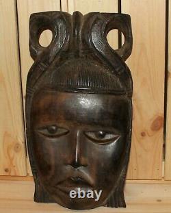 Vintage African folk art hand carving wood wall hanging mask