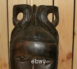 Vintage African folk art hand carving wood wall hanging mask