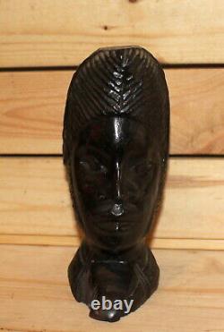 Vintage African hand carving wood bust figurine