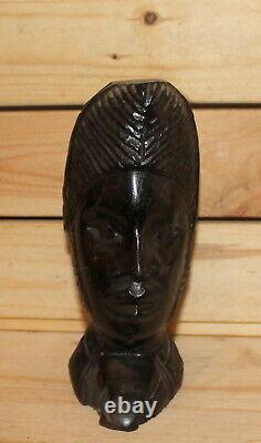Vintage African hand carving wood bust figurine