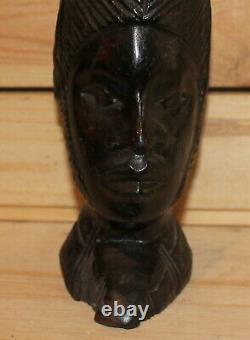 Vintage African hand carving wood bust figurine