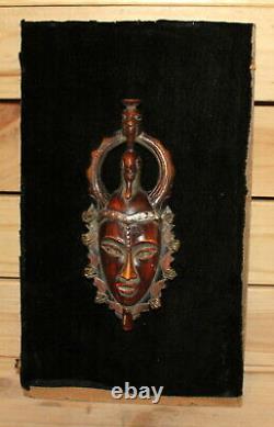 Vintage African hand carving wood wall hanging mask figurine
