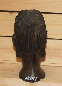 Vintage African hand carving wood woman head figurine