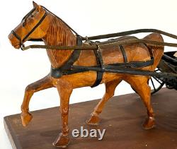 Vintage American Folk Art Carving Amish Couple Driving Horse & Buggy, 1930-50s