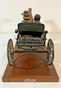 Vintage American Folk Art Carving Amish Couple Driving Horse & Buggy, 1930-50s