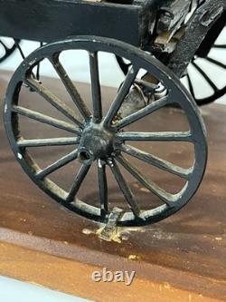 Vintage American Folk Art Carving Amish Couple Driving Horse & Buggy, 1930-50s