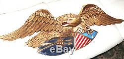 Vintage American Folk Art Eagle With Shield, Made By Artistic Carving Co. Boston