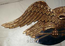 Vintage American Folk Art Eagle With Shield, Made By Artistic Carving Co. Boston