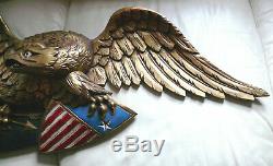 Vintage American Folk Art Eagle With Shield, Made By Artistic Carving Co. Boston