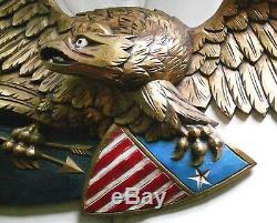 Vintage American Folk Art Eagle With Shield, Made By Artistic Carving Co. Boston