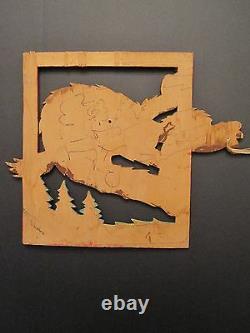 Vintage American Folk Art MID Century Wood Carvings Wolf Dog Shotgun Rifle Funny