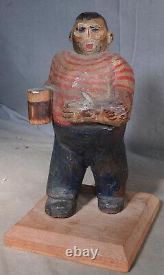 Vintage American Folk Art Wood Carving 2 Ton Tony Galento Boxer Beer Drinker