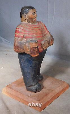 Vintage American Folk Art Wood Carving 2 Ton Tony Galento Boxer Beer Drinker