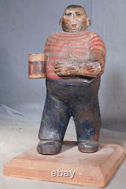 Vintage American Folk Art Wood Carving 2 Ton Tony Galento Boxer Beer Drinker