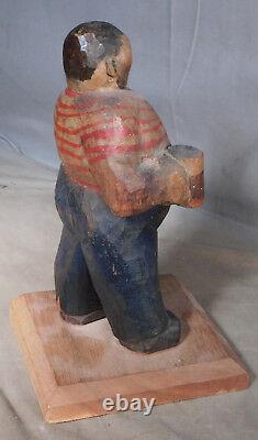 Vintage American Folk Art Wood Carving 2 Ton Tony Galento Boxer Beer Drinker