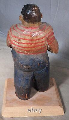 Vintage American Folk Art Wood Carving 2 Ton Tony Galento Boxer Beer Drinker