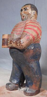 Vintage American Folk Art Wood Carving 2 Ton Tony Galento Boxer Beer Drinker