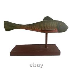 Vintage Americana Folk Art Hand Carved Hand Painted Signed Wooden Fish Decoy