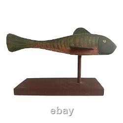 Vintage Americana Folk Art Hand Carved Hand Painted Signed Wooden Fish Decoy