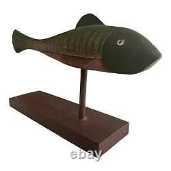 Vintage Americana Folk Art Hand Carved Hand Painted Signed Wooden Fish Decoy