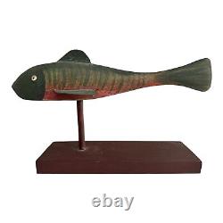 Vintage Americana Folk Art Hand Carved Hand Painted Signed Wooden Fish Decoy