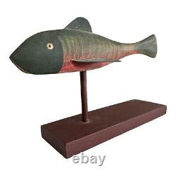 Vintage Americana Folk Art Hand Carved Hand Painted Signed Wooden Fish Decoy