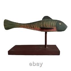 Vintage Americana Folk Art Hand Carved Hand Painted Signed Wooden Fish Decoy