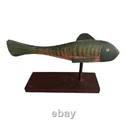 Vintage Americana Folk Art Hand Carved Hand Painted Signed Wooden Fish Decoy