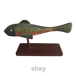 Vintage Americana Folk Art Hand Carved Hand Painted Signed Wooden Fish Decoy