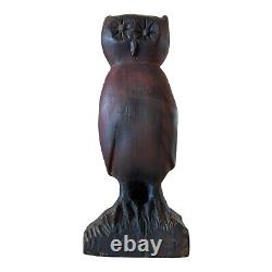 Vintage Americana Hand Carved Wooden Folk Art Owl Decorative Statue