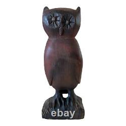 Vintage Americana Hand Carved Wooden Folk Art Owl Decorative Statue