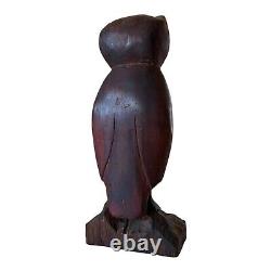 Vintage Americana Hand Carved Wooden Folk Art Owl Decorative Statue