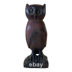 Vintage Americana Hand Carved Wooden Folk Art Owl Decorative Statue