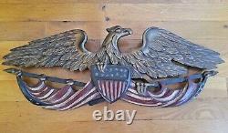 Vintage Antique Bellamy Style Eagle 24 x 9 hand carved wooden Folk Art Americana