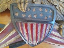 Vintage Antique Bellamy Style Eagle 24 x 9 hand carved wooden Folk Art Americana