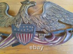 Vintage Antique Bellamy Style Eagle 24 x 9 hand carved wooden Folk Art Americana