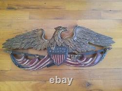 Vintage Antique Bellamy Style Eagle 24 x 9 hand carved wooden Folk Art Americana