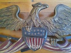 Vintage Antique Bellamy Style Eagle 24 x 9 hand carved wooden Folk Art Americana