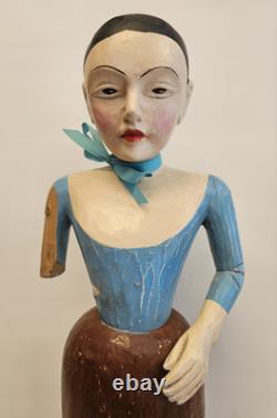 Vintage Antique Carved Wood Folk Art Woman Statue Figurine Damaged