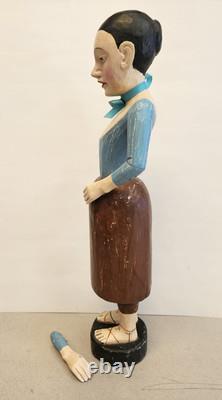 Vintage Antique Carved Wood Folk Art Woman Statue Figurine Damaged