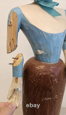Vintage Antique Carved Wood Folk Art Woman Statue Figurine Damaged