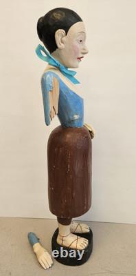 Vintage Antique Carved Wood Folk Art Woman Statue Figurine Damaged