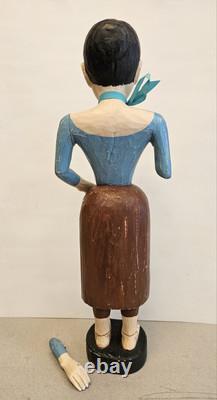 Vintage Antique Carved Wood Folk Art Woman Statue Figurine Damaged