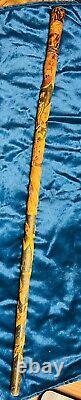 Vintage Antique Folk Art Carved Wood Snake Salamander Walking Stick Cane